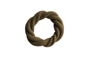 Close-up of a circular, braided rope object on a transparent background. showcasing texture and design. png