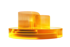 Modern abstract yellow glass podium on transparent background. Perfect for product display or minimalist design concepts. png