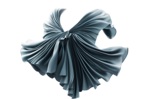 Abstract flowing fabric in grey, elegantly draped and suspended against a transparent background. creating a dynamic visual effect. png