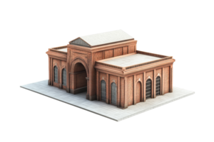 Brick building architecture isolated on transparent background. Classic style, detailed structure. Ideal for design, education, and reference materials. png