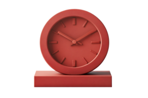 Minimalist red clock standing on a rectangular base, perfect for modern decor and timekeeping. png