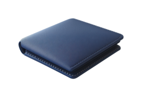 Sleek blue leather wallet with elegant stitching, perfect for organizing cards and cash. Compact, stylish, and ideal for every day use. png