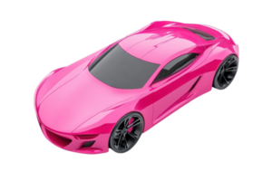 A sleek and modern pink sports car with a stylish design and black wheels, captured in a high-angle view on a transparent background. png
