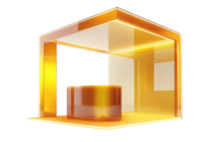 Modern 3D abstract illustration featuring a yellow and orange translucent geometric structure, representing innovation and creativity. png