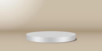 Empty white circle podium on beige studio background, pedestal and platform, stand stage, column platform pillar, round empty stages and podium stairs 3d template for product presentation vector