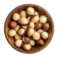 Macadamia Nuts in a bowl top view isolate on transparency background png