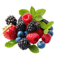 Mix berries whole and a half, clipping path isolate on transparency background png