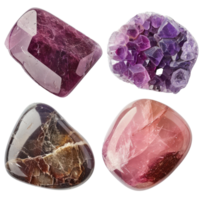 4 different shape of beautiful Gemstone stone top view isolate on transparency background png