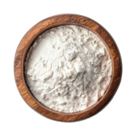 wooden bowl of flour top view full length isolate on transparency background png