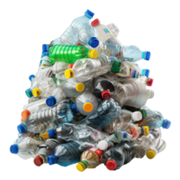 Pile of plastic trash bottle front view full length isolate on transparency background png