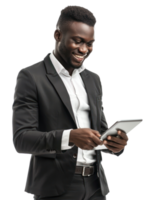 businessman smiling while using tablet isolate on transparency background png
