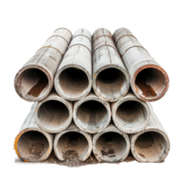 Stack of concrete pipes for building construction and pipeline isolate on transparency background png