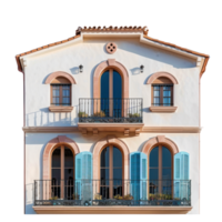 Mediterranean House front view full length isolate on transparency background png
