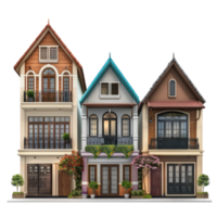 Row House front view full length isolate on transparency background png