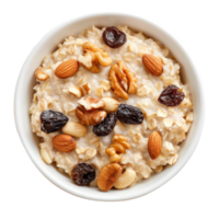 Oatmeal with nuts and raisins isolate on transparency background png