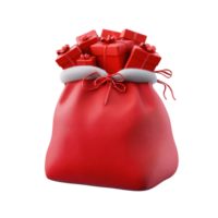Red Christmas presents in a Santa's bag 3D icon cartoon smooth soft light isolate on transparent background png