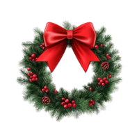 Christmas Wreath red bow 3D icon cartoon isolate on transparent background png