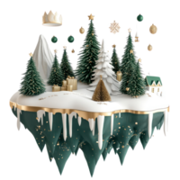 3d Weihnachten Elemente und Dekoration sind kombiniert in Szenen schwebend Insel im Grün und Weiß und Gold Farbe isolieren auf transparent Hintergrund png