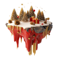3D Christmas elements and decoration are combined into scenes floating island in red and gold color isolate on transparent background png