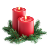 Red two candles with green fir branch 3D icon pastel colors isolate on transparent background png