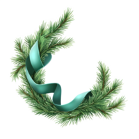 A festive garland adorned and a decorative green ribbon with the pine branches forming an elegant curve 3D icon cartoon minimalist isolate on transparent background png