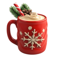 Red mug of eggnog cocktail with Christmas decoration 3D icon isolate on transparent background png