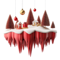 3D Christmas elements and decoration are combined into scenes floating island in red and gold color isolate on transparent background png