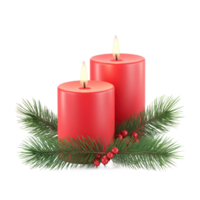 Red two candles with green fir branch 3D icon pastel colors isolate on transparent background png