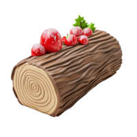 Yule log cake 3D icon isolate on transparent background png
