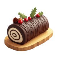 Yule log cake 3D icon cartoon smooth soft light isolate on transparent background png