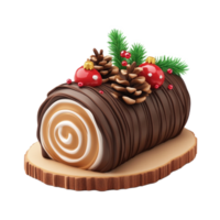 Yule log cake 3D icon cartoon smooth soft light isolate on transparent background png