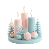 Advent Candles with Christmas decorated ornaments 3D icon isolate on transparent background png