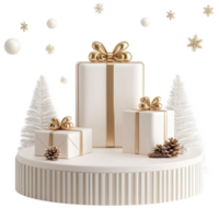 Christmas white and gold podium presents 3D icon isolate on transparent background png