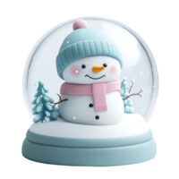 Cute snowman inside Snow Globe 3D clay style round edges bright isolate on transparent background png