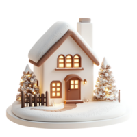 Modern house model decoration with lights and snow 3D icon isolate on transparent background png