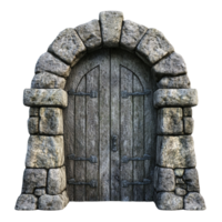 Rustic Wooden Door in Stone Archway png