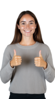 Woman with double thumbs up gesture on transparent background png