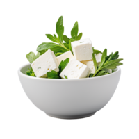 Bowl of feta cheese with herbs on transparent background png