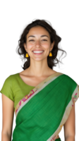 Smiling woman in green sari on transparent background png