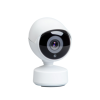White security camera with black lens on transparent background png