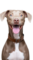 Smiling gray dog with collar on transparent background png