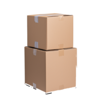 Two cardboard boxes with tape stacked on transparent background png