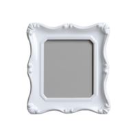 Ornate square mirror frame in white with floral detailing on transparent background png