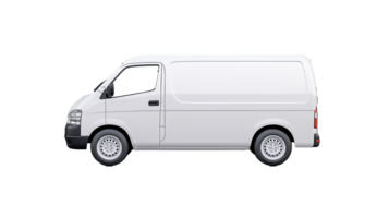 White delivery van side view on transparent background png