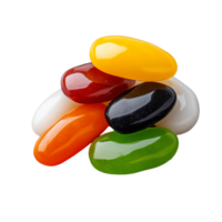 Close-up of jelly beans in various colors isolated on transparent background png
