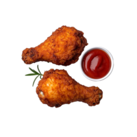 Fried chicken drumsticks with ketchup isolated on transparent background png