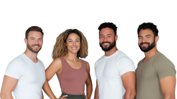 Group of diverse friends smiling together isolated on transparent background png