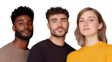 Multicultural group of young adults isolated on transparent background png