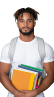 Student holding stack of books isolated on transparent background png
