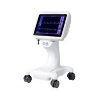 Digital patient monitor on wheeled stand isolated on transparent background png